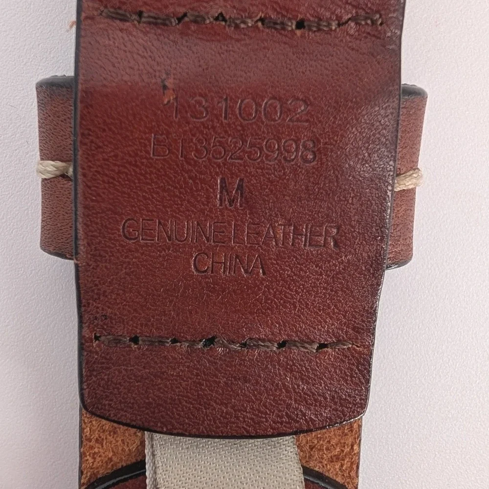 VTG Fossil Leather Belt Women M Brown Patchwork Suede Stitch Brass Buckle Boho